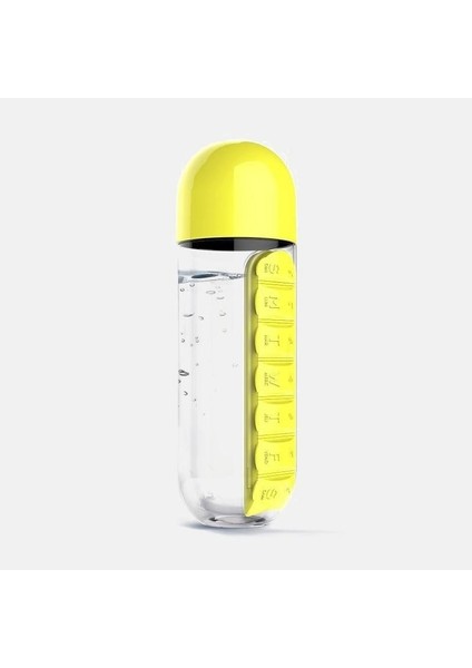 2 Adet Ilaç ve Su Şişesi Matara 600 ml Matara Dahili 7 Günlük Hap Organizer Su Şişesi 2 Adet Sarı