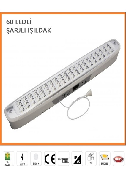 Ucuz Geldi Şarj Edilebilir 60 Ledli Şarjlı Işıldak 6W