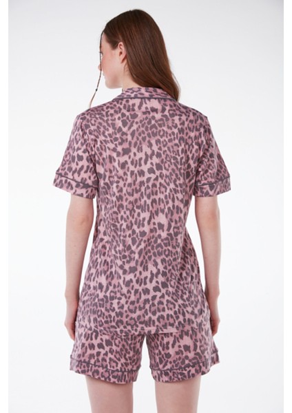 Loveella Bamboo Leopar Şort Pijama Takımı