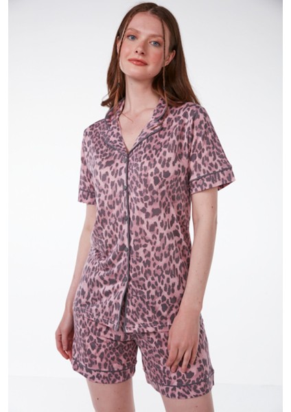 Loveella Bamboo Leopar Şort Pijama Takımı