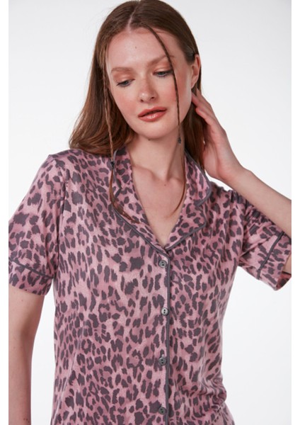 Loveella Bamboo Leopar Şort Pijama Takımı