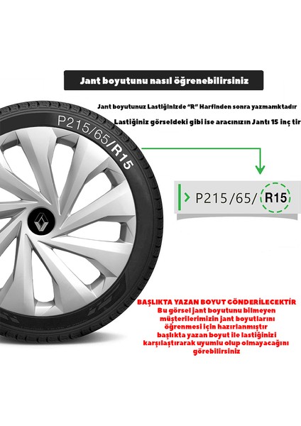 Renault 14 Inç Jant Kapağı Amblemli Gri 4'lü Takım 129