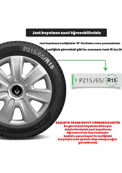 Renault 13 Inç Jant Kapağı Amblemli Gri 4'lü Takım 107