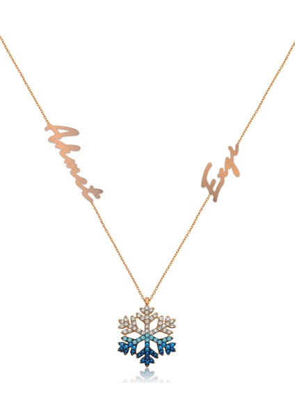 925 Ayar Gümüş Rose Altın Kaplama Isimli Kar Tanesi Kolye