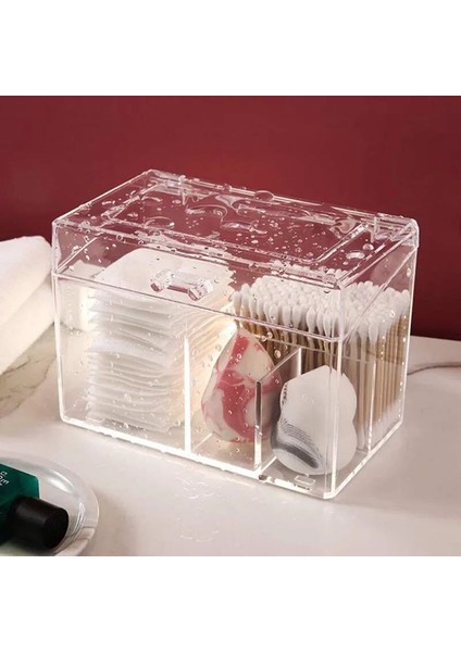 Toz Geçirmez Akrilik Makyaj Organizatör Pamuk Pedleri / Swab / Güzellik Blender Saklama Kutusu ile Kapaklı Ruj / Oje Organizatör | Saklama Kutuları ve bidon (Yurt Dışından) modelleri