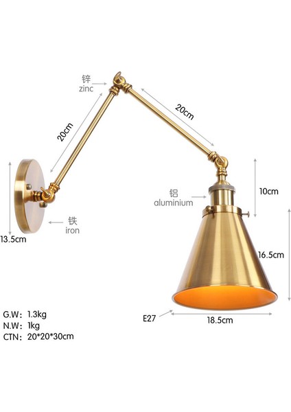 Ülke Retro Bronz Pastoral Batı Restoran Kahve Dükkanı Dekoratif Duvar Lambası (Yurt Dışından)