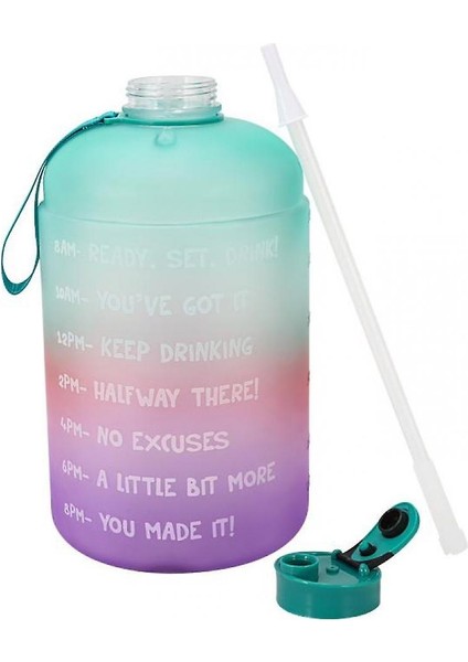 Degrade Plastik Büyük Kapasiteli Su Şişesi Saman Su Şişesi (Purplepinkgreen) (Yurt Dışından)