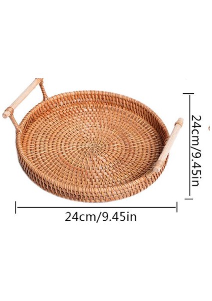 Kolu El ile Pratik Rattan Tepsi El Dokuma Çok Amaçlı Hasır Tepsi ile Dayanıklı Rattan Fiber Yuvarlak Kahvaltı Drink Snack | Depolama Tepsileri (M) (Yurt Dışından)