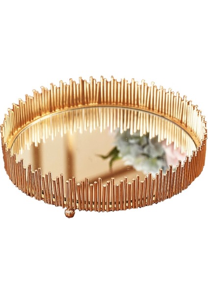 Avrupa Cam Ayna Metal Tepsi Oturma Odası Sergi Salonu Takı Kozmetik Tatlı Ekran Stand Fotoğraf Prop | Depolama Tepsileri (28X28X6) (Yurt Dışından)