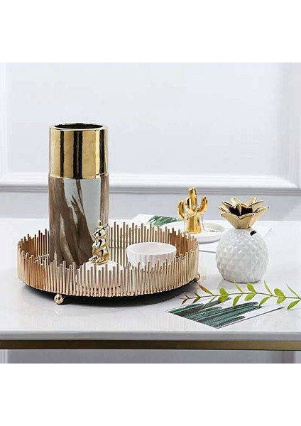 Avrupa Cam Ayna Metal Tepsi Oturma Odası Sergi Salonu Takı Kozmetik Tatlı Ekran Stand Fotoğraf Prop | Depolama Tepsileri (28X28X6) (Yurt Dışından) fiyatları