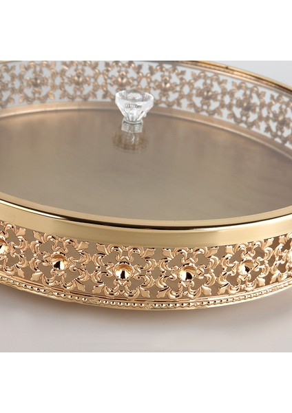 Metal Tepsi Lüks Altın Finish Hollow Ev Depolama Yuvarlak Mutfak Aracı Düğün Centerpieces Masa Dekorasyon | Depolama Tepsileri (L) (Yurt Dışından) fırsatları