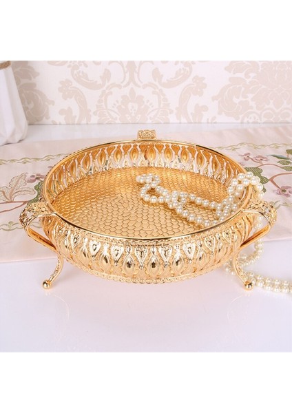 Metal Tepsi Lüks Altın Finish Hollow Plaka Kuruyemiş / Meyve / Kek Standı Düğün Centerpieces Ev Masa Dekorasyon | Depolama Tepsileri (Yuvarlak) (Yurt Dışından) fiyatları