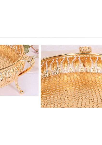 Metal Tepsi Lüks Altın Finish Hollow Plaka Kuruyemiş / Meyve / Kek Standı Düğün Centerpieces Ev Masa Dekorasyon | Depolama Tepsileri (Yuvarlak) (Yurt Dışından) fırsatları