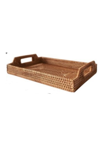 Rattan Dokuma Servis Tepsileri Kolu Dikdörtgen El Yapımı Dokuma Tepsi Snack Plaka Rattan Dokuma Sepet Meyve Snack Ekran Tepsisi | Depolama Tepsileri (Ler) (Yurt Dışından)
