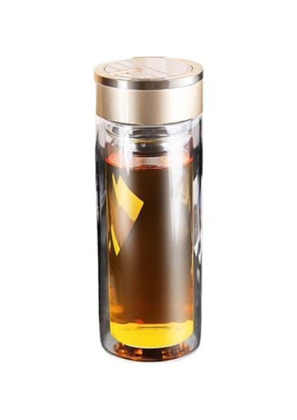 300 ml Anti Haşlama Iş Kupası Taşınabilir Ofis Çift Duvar Cam Çay Şişesi ile Paslanmaz Çelik ile Çay Filtresi | Su Şişeleri (Altın) (Yurt Dışından)