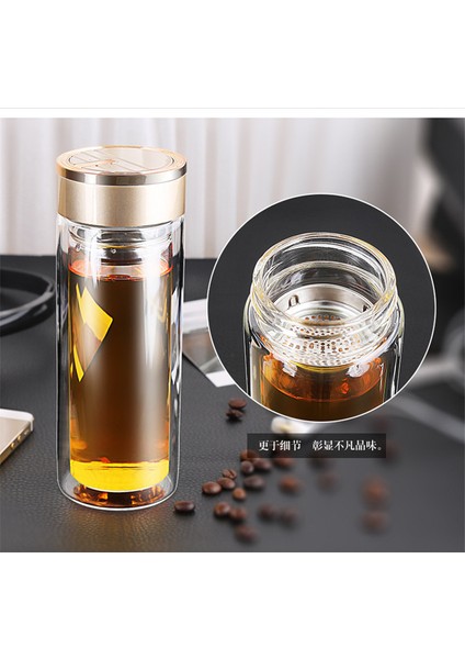 300 ml Anti Haşlama Iş Kupası Taşınabilir Ofis Çift Duvar Cam Çay Şişesi ile Paslanmaz Çelik ile Çay Filtresi | Su Şişeleri (Altın) (Yurt Dışından)