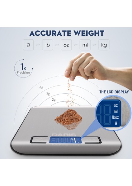 Dijital Gıda Mutfak Ölçeği LCD Ölçüm Ekranı 1g / 0.1oz Pişirme Pişirme Tartım Terazileri Için Hassas Paslanmaz Çelik Gıda Ölçeği | Mutfak Terazi (Yurt Dışından) fiyatları