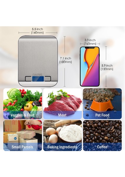 Dijital Gıda Mutfak Ölçeği LCD Ölçüm Ekranı 1g / 0.1oz Pişirme Pişirme Tartım Terazileri Için Hassas Paslanmaz Çelik Gıda Ölçeği | Mutfak Terazi (Yurt Dışından) fırsatları