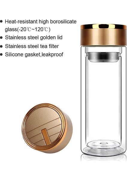 300 ml Su Şişesi Cam Çift Duvar Borosilikat Cam Çay Şişesi ile Demlik Filtre Kolu Çift Katlı Ofis Çay Kupası | Su Şişeleri (Yurt Dışından) fiyatları