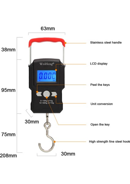 50KG / 10G LCD Dijital Ekran Arka Işık Taşınabilir Asılı Kanca Ölçeği Çift Hassasiyet Balıkçılık Seyahat Mini Elektronik Tartı Ölçeği | Mutfak Terazi (Yurt Dışından) fiyatları
