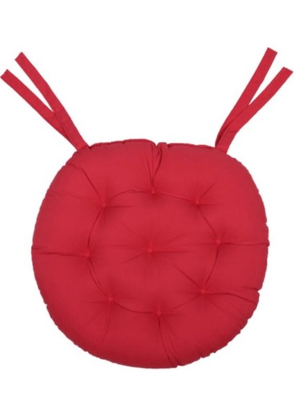 4 Lü -Özel Set- Pofidik Natura 40 Yuvarlak Bağcıklı Sandalye Minderi Seti - Kırmızı