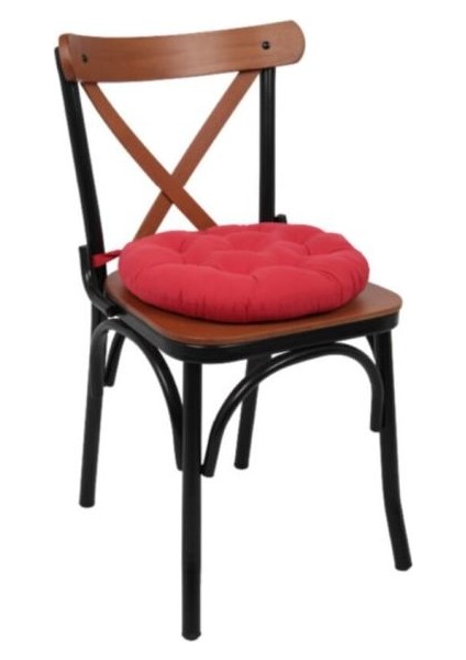 4 Lü -Özel Set- Pofidik Natura 40 Yuvarlak Bağcıklı Sandalye Minderi Seti - Kırmızı
