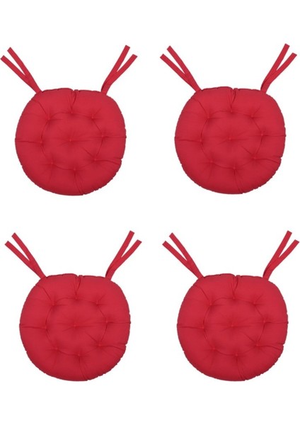 4 Lü -Özel Set- Pofidik Natura 40 Yuvarlak Bağcıklı Sandalye Minderi Seti - Kırmızı