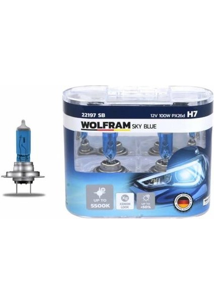 22197 Sb Ampul 12V H7 100 PX26D Sky Blue Beyaz Işık