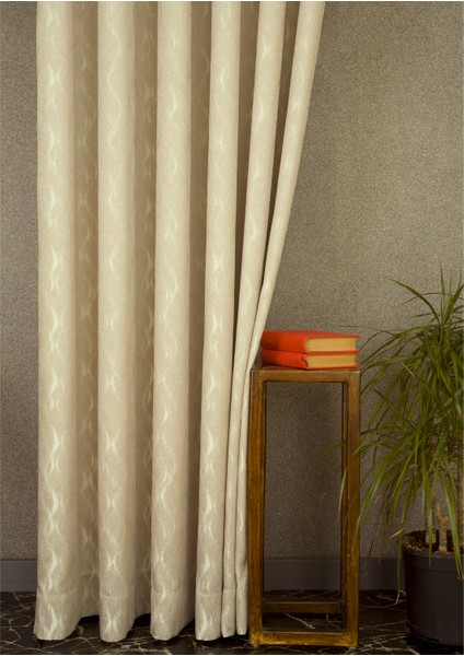 Fon Perde Helezonik Desen Açık Bej 1-2 Seyrek Pile 90 x 260 cm