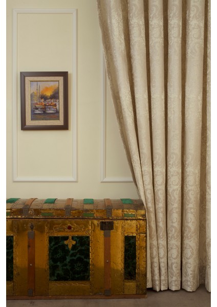 Fon Perde Damask Desen Krem 1-2 Seyrek Pile 60x260