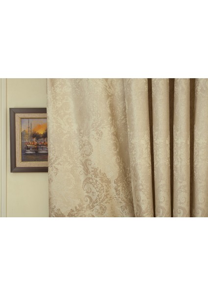 Fon Perde Damask Desen Krem 1-2 Seyrek Pile 60x260