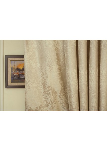 Fon Perde Damask Desen Krem 1-2,5 Orta Sık Pile 90x260