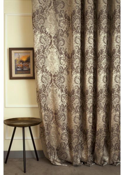 Fon Perde Damask Desen Koyu Kahve 1-2,5 Orta Sık Pile 60x260