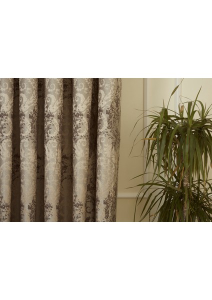 Fon Perde Damask Desen Açık Kahve Pilesiz 60x260