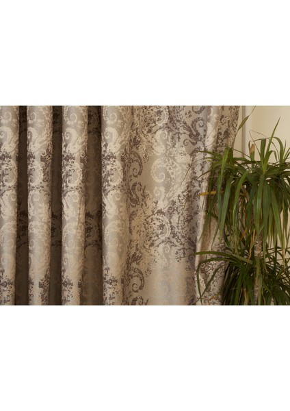 Fon Perde Damask Desen Açık Kahve 1-3 Sık Pile 150x260