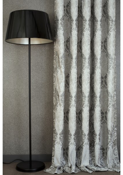 Fon Perde Damask Desen Gri Pilesiz 100x260