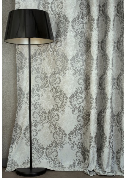 Fon Perde Damask Desen Gri 1-2,5 Orta Sık Pile 60x260