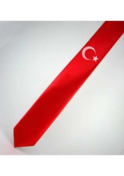 Çocuk Ay-Yıldız Baskili Saten Kırmızı Kravat