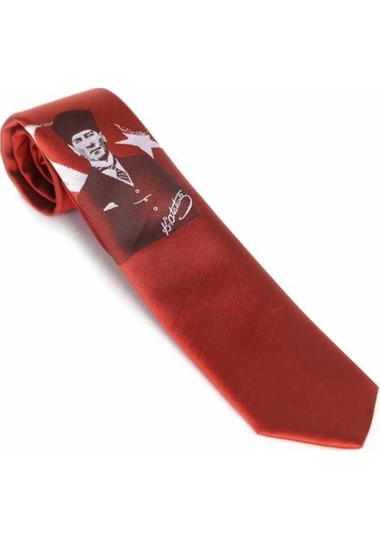 Atatürk ve Imza Desenli Dokuma Kırmızı Kravat