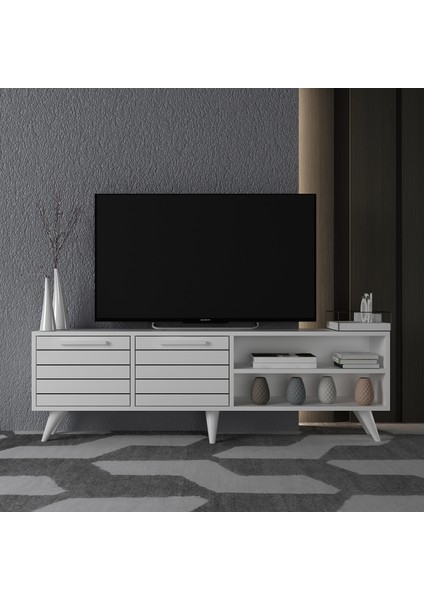 Noyan Tv Sehpası Beyaz Gövde Beyaz Kapak
