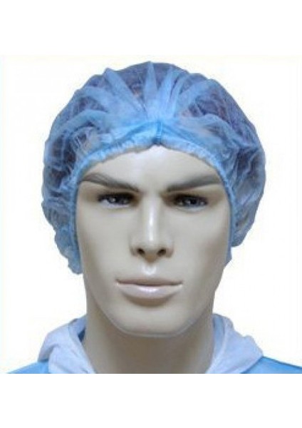 100 Adet Tek Kullanımlık Akordeon Bone 52 cm Mavi Çift Lastik