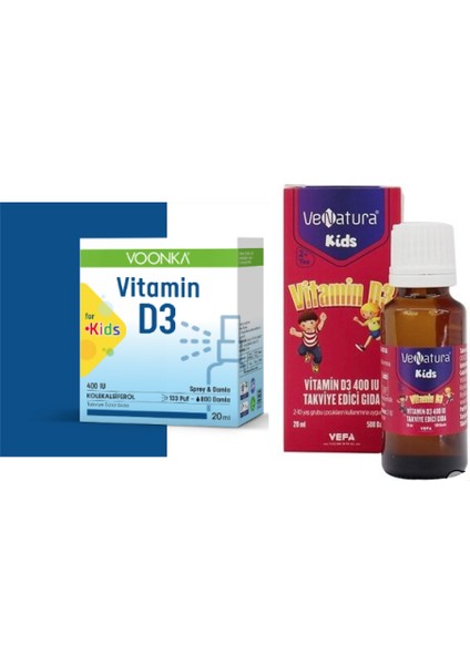 Çocuklar Için D3 Seti- D3 Vitamini 400 Iu 20 ml Sprey&damla + Venatura Kids D3 400 Iu 20 ml Damla