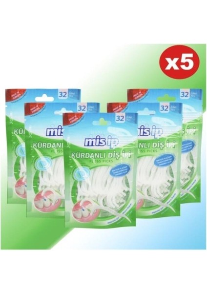 Misip Kürdanlı Diş Ipi 32'li -- 5 Paket x 32 Li