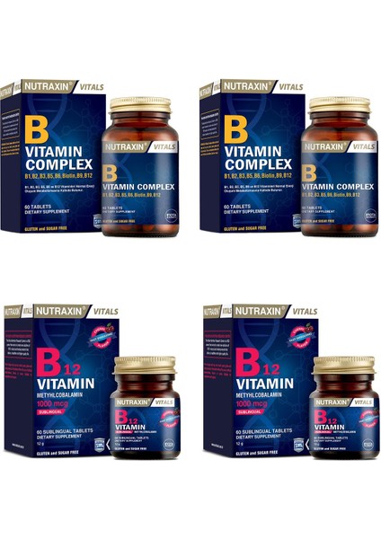 B12 Vitamini 60 Dilaltı Tablet X2 Adet, B1, B2, B3, B5, B6, B12 Içeren B Vitamin 60 Tablet X2 Adet