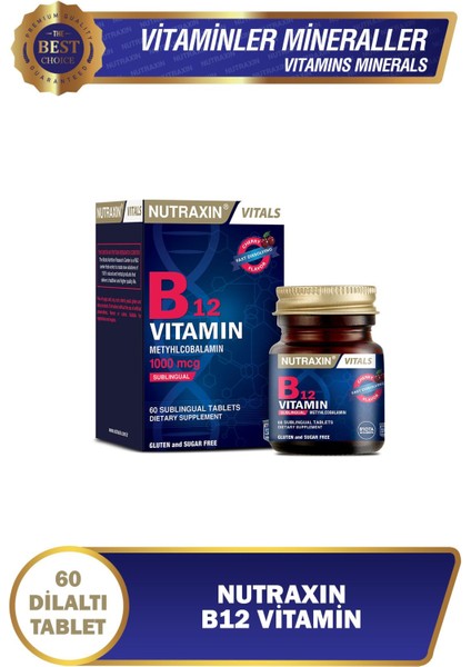 B12 Vitamini 60 Dilaltı Tablet X2 Adet, B1, B2, B3, B5, B6, B12 Içeren B Vitamin 60 Tablet X2 Adet