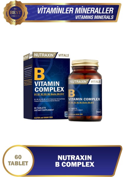 B12 Vitamini 60 Dilaltı Tablet X2 Adet, B1, B2, B3, B5, B6, B12 Içeren B Vitamin 60 Tablet X2 Adet
