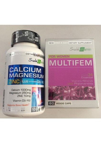 Multifem Kapsül+Suda Vitamin Calcium Magnesium Zinc D3 K2