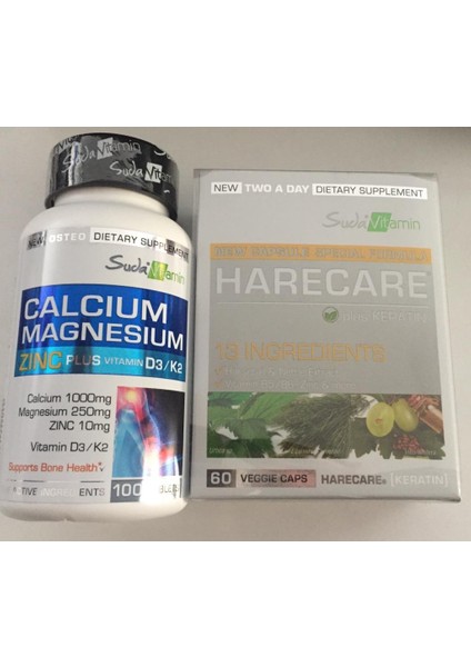 Harecare 60 Tablet + Suda Vitamin Calcium Magnesium Zinc D3 K2 100 Tablet