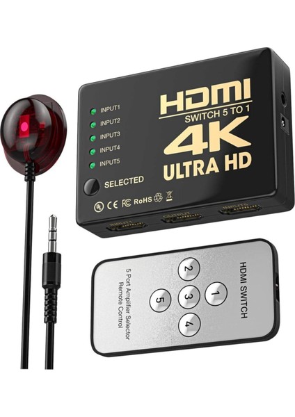 HDMI Çoklayıcı 5 Port 4K Kumandalı Ultra HD HDMI Switch Splitter
