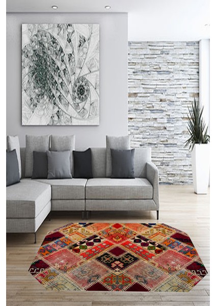 Esta Patchwork Renkli Sekizgen Halı (Makinada Yıkanabilir Kaymaz Dod Taban) - ES566